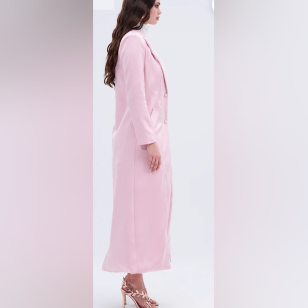 AKIRA Pink Satin Trench Coat - Picture 2 of 4